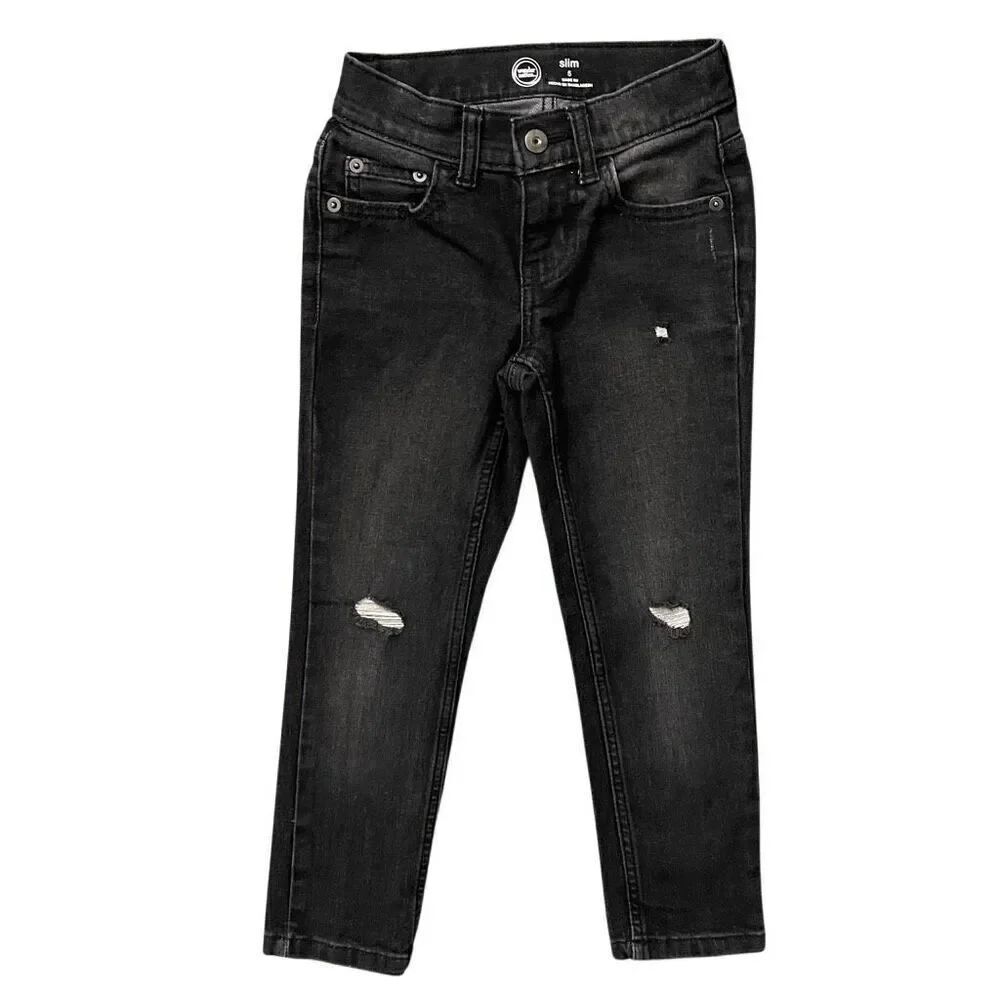 Wonder Nation Boys Black Slim Fit Rip & Repair Distressed Denim Jeans Size 5